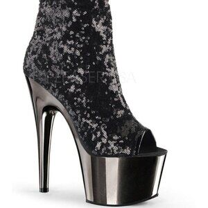 Black Sequin Platform Heels
